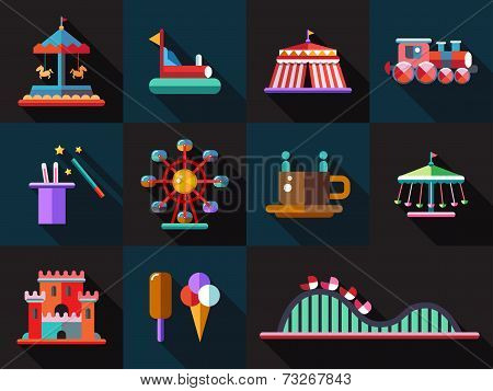 Set of flat design amusement park icons