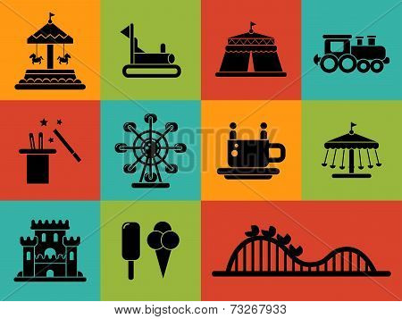 Set of flat design amusement park icons