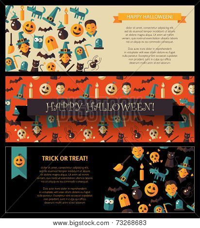 Set of flat design Halloween card templates