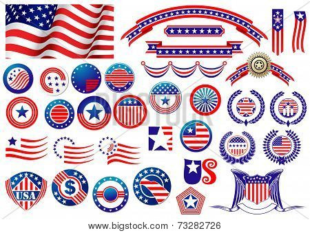 Patriotic American badges and labels