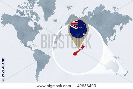 Abstract Blue World Map With Magnified New Zealand.