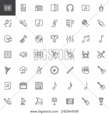 Music Instruments Outline Icons Set. Linear Style Symbols Collection, Line Signs Pack. Vector Graphi