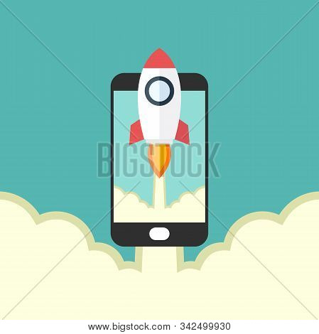 Rocket Launches And Smart Phone Flat, Rocket Launches And Smart Phone Design, Rocket Launches And Sm