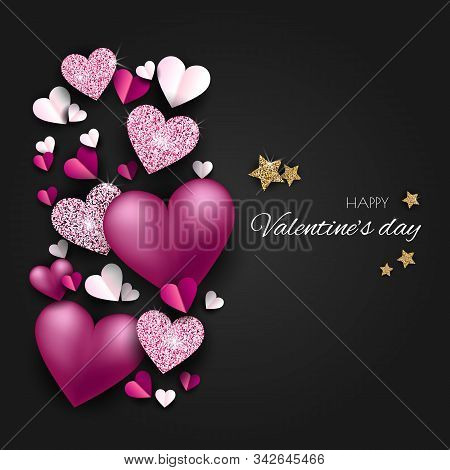 Valentine neon, valentine day, Valentines Day background, Valentine's day banners, Valentines Day flyer, Valentines Day design, Valentines Day with Heart on black background, Copy space text area, vector illustration. Elegant Happy Valentines day festive 