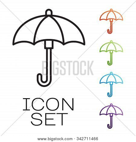 Black Line Umbrella Icon Isolated On White Background. Waterproof Icon. Protection, Safety, Security