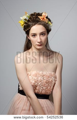 Portrait Of Young Beautyfull Woman In Pink Dress