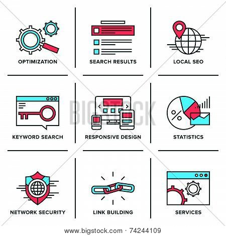 Search Engine Optimization Line Icons Set