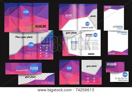 Set of corporate business stationery templates. Abstract brochure design. Modern back and front flye