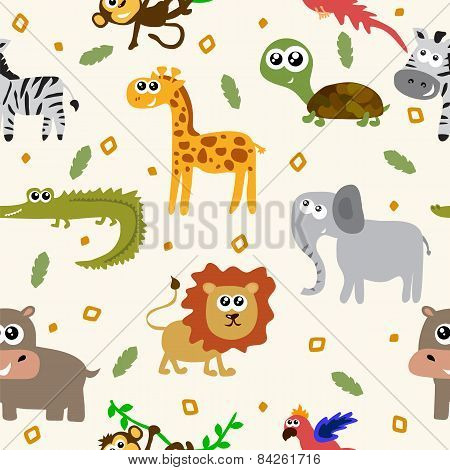 African Animals Seamless Pattern. Cartoon Childish Animals