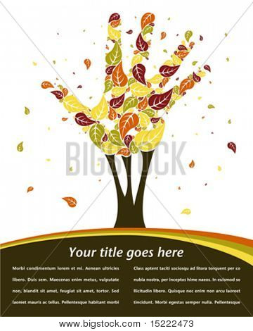 Leaves falling from a hand shaped tree vector.