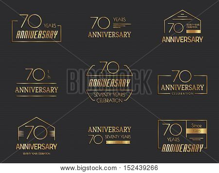 Seventy years anniversary celebration logotype. 70th anniversary logo collection.