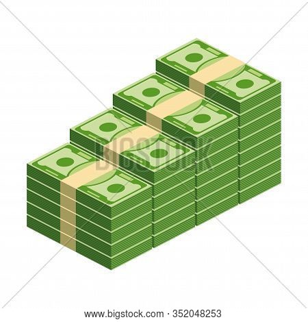 Huge Packs Of Paper Money. Bundle With Cash Bills. Keeping Money In Bank. Deposit, Wealth, Accumulat