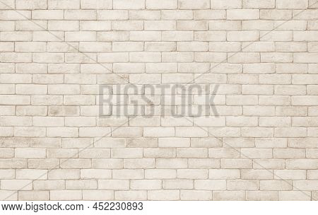 Cream White Brick Wall Texture Background. Brickwork And Stonework Flooring Backdrop Interior Design