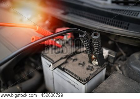 Car Battery Jump Cable For Car Battery Is Dead. Car Battery Charger The Car Battery Is Exhausted. Ca