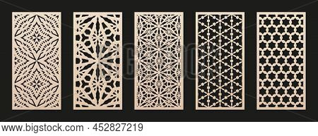 Laser Cut Patterns. Vector Collection Of Floral Geometric Ornaments, Abstract Grid. Modern Oriental 