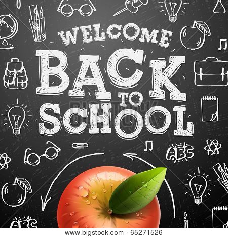 Welcome back to school background with red apple