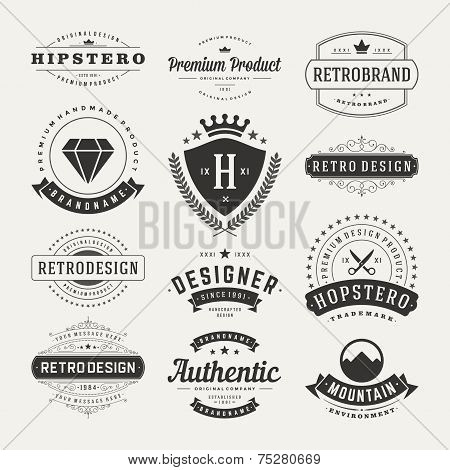 Retro Vintage Insignias Or Logotypes Set Vector Design Elements