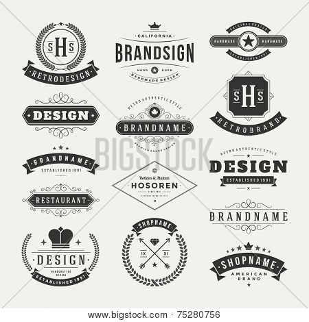 Retro Vintage Insignias Or Logotypes Set Vector Design Elements