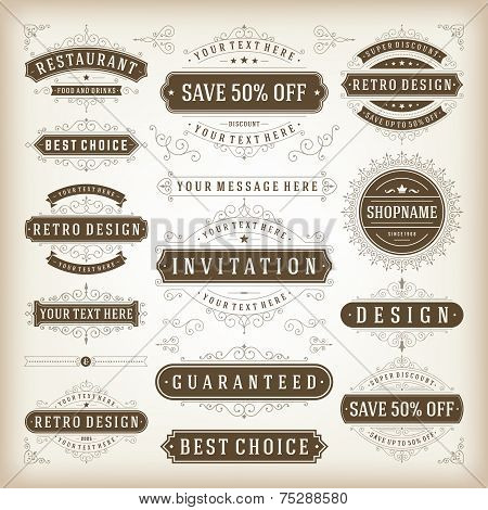 Vector Vintage Labels And Flourishes Swirls Design Elements