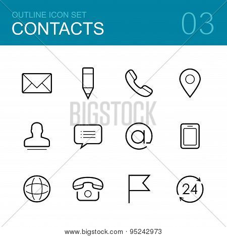 Contacts vector outline icon set