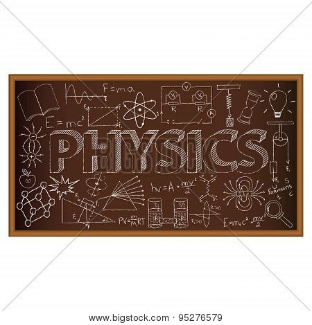 School board doodle with physics symbols. Vector illustration