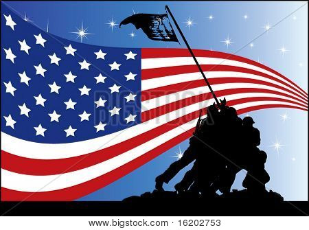 US flag and soldiers