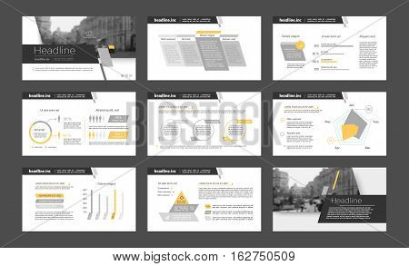 Gray and orange infographic elements for presentation templates. Leaflet, Annual report, book cover design. Brochure, layout, Flyer layout template design.