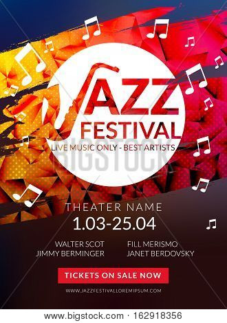 Vector musical flyer Jazz festival. Music poster background festival brochure flyer template