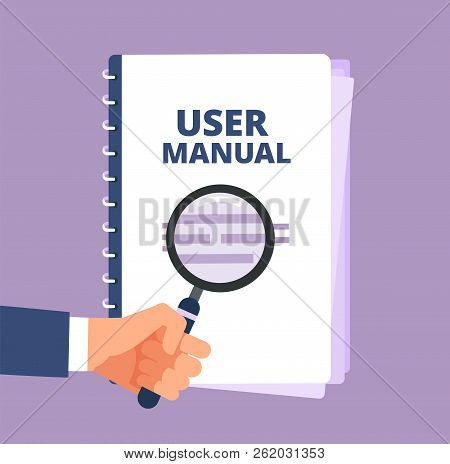 User Manual With Magnifying Glass. User Guide Document And Magnifier. Handbook, Handbook, Instructio