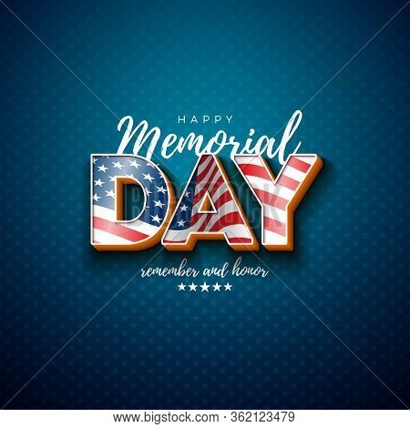 Memorial Day Of The Usa Vector Design Template With American Flag In 3d Letter On Light Star Pattern