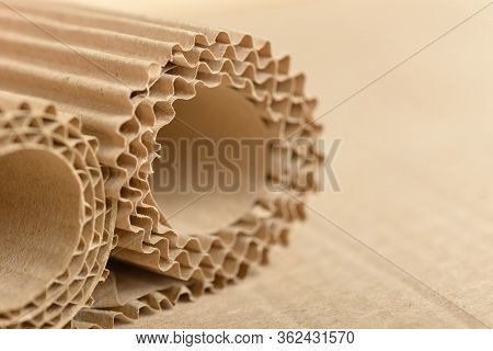 Carton Or Cardboard Packing Material. Texture Of Corrugated Paper Sheets Made From Cellulose. Suppli