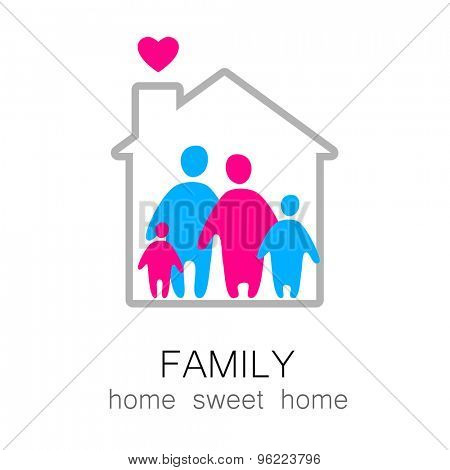 Family and home concept. Silhouette family icon and house. 