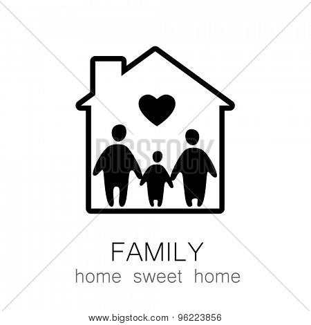 Family and home concept. Silhouette family icon and house. 