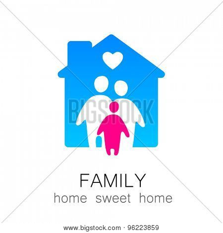 Family and home concept. Silhouette family icon and house. 