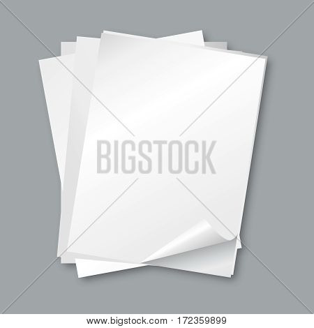 Stack of papers. Isolated blank white paper sheets, letter vector background. Empty papper for paper document office illustration