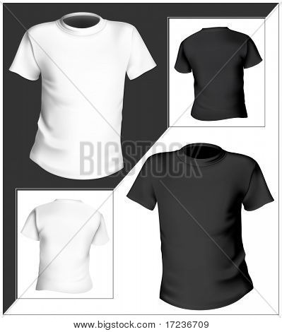 Illustrazione vettoriale. Modello di design t-shirt (anteriore & indietro). Bianco e nero.