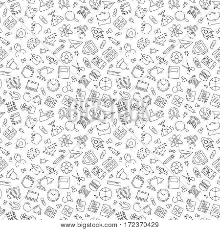 Pattern of welcome back to school with modern thin line icons school supplies on white background. Back To School Background. Back to school super shopping. Super sale. Vector illustration.