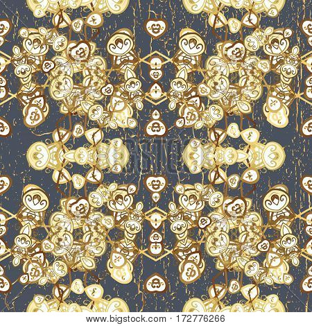 Golden Pattern On Gray Background With Golden Elements. Pattern Oriental Ornament. Islamic Design. F