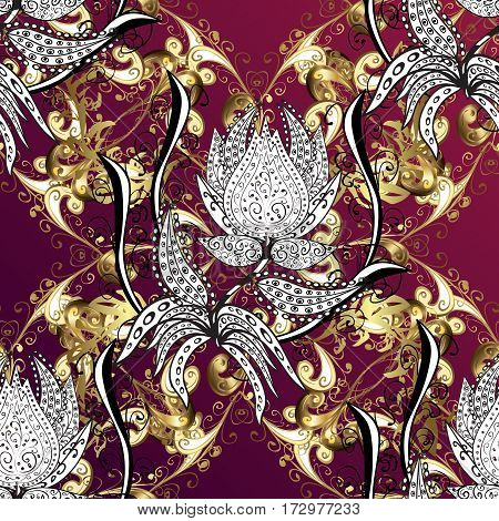 Seamless Damask Classic White And Golden Pattern. Vector Abstract Background With Repeating Elements