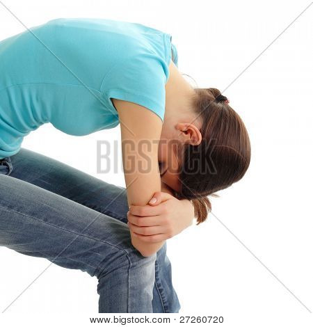 depression teen girl cried lonely isolated on white background