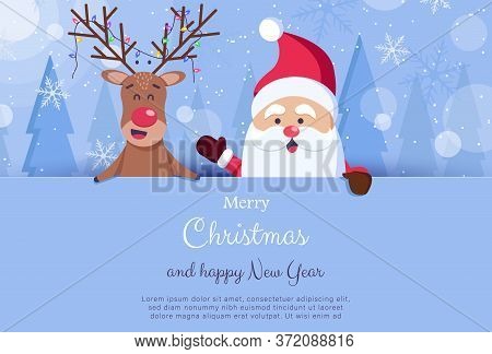 Merry Christmas and Happy New Year Greeting Card. Santa and deer.Christmas. Christmas Vector. Christmas Background. Merry Christmas Vector. Merry Christmas banner. Christmas illustrations. Merry Christmas Holidays. Merry Christmas and Happy New Year Vecto