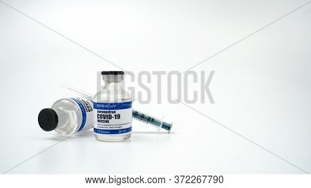 Covid-19 Corona Virus 2019-ncov Vaccine Vials Medicine Drug Bottles Syringe Injection. Vaccination,