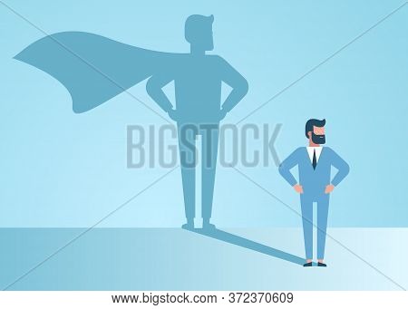 superheroю Confident handsome young businessman standing superhero shadow concept illustration. superhero businessman dreams of becoming a superhero