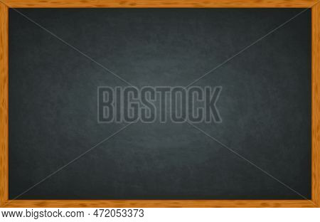 Rubbed Out Dirty Chalkboard. Realistic Black Chalkboard With Wooden Frame Isolated On White Backgrou