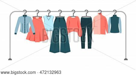 Collection Of Women's Clothing On A Hanger. Clothing Store, Boutique, Spring, Autumn, Winter Wardrob