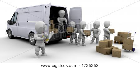 3D Removal Van And Men