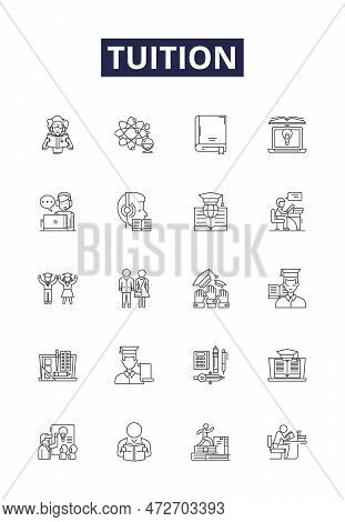 Tuition Line Vector Icons And Signs. Fees, Education, Learning, Cost, Enrollment, Classes, Training,