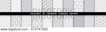 Geometric Set Of Seamless Gray And White Patterns. Simpless Vector Graphics.