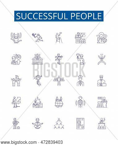 Successful People Line Icons Signs Set. Design Collection Of Achievers, Winners, Magnates, Go Getter