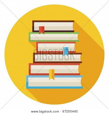 Flat Books With Bookmarks Circle Icon With Long Shadow